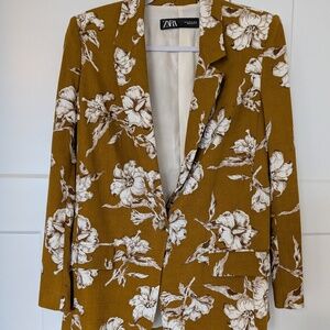 ZARA Dark Mustard Floral Print Blazer